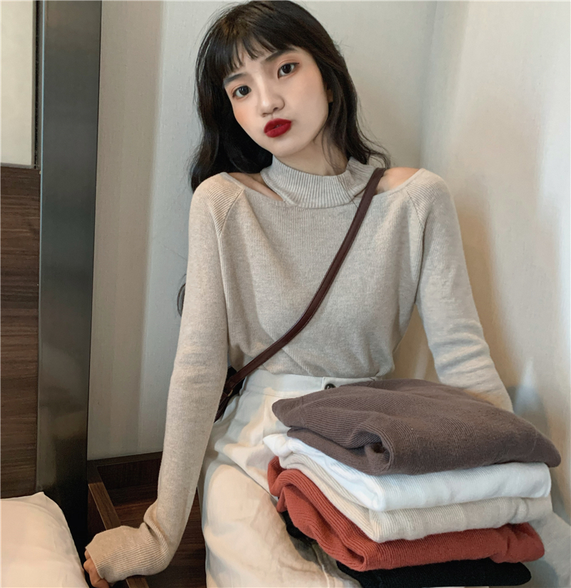 Slim all-match sweater sexy loose clavicle for women