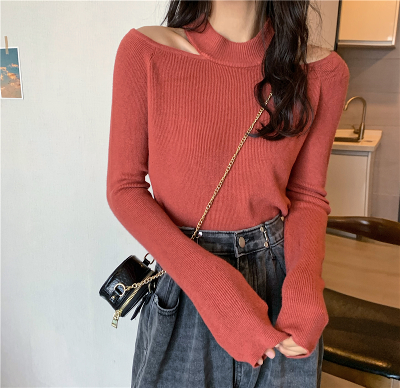 Slim all-match sweater sexy loose clavicle for women