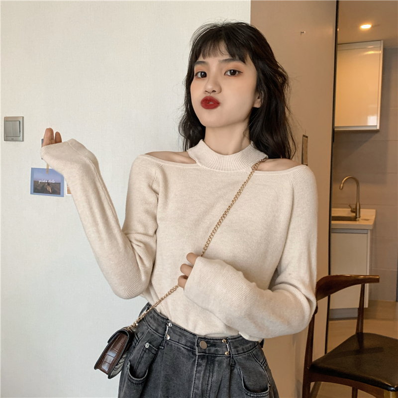 Slim all-match sweater sexy loose clavicle for women