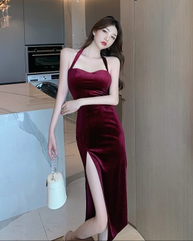 Fashion spicegirl formal dress velvet halter dress