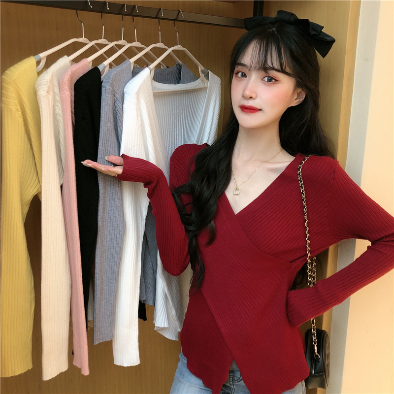 Knitted slim sweater cross bottoming shirt for women