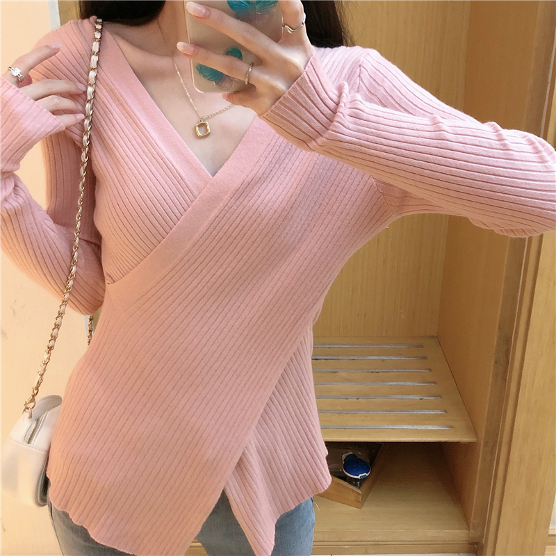 Knitted slim sweater cross bottoming shirt for women