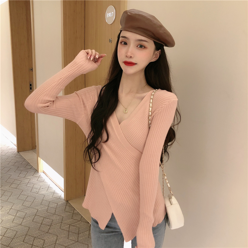 Knitted slim sweater cross bottoming shirt for women