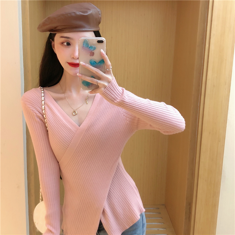 Knitted slim sweater cross bottoming shirt for women