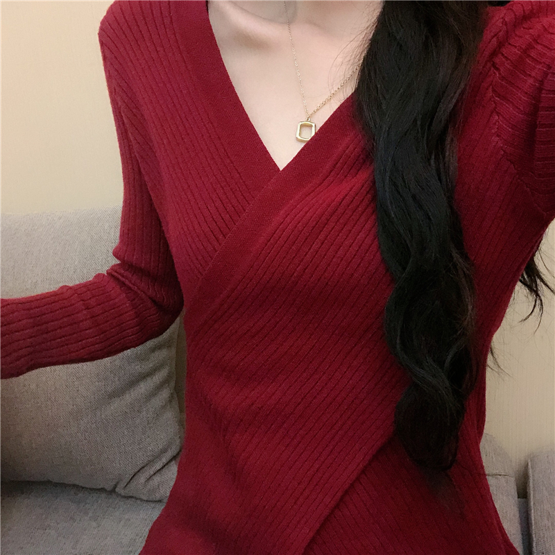 Knitted slim sweater cross bottoming shirt for women