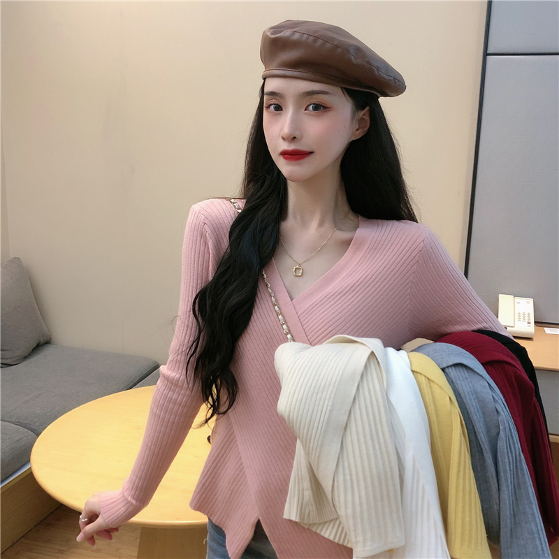 Knitted slim sweater cross bottoming shirt for women