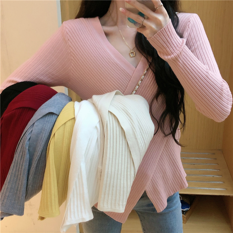 Knitted slim sweater cross bottoming shirt for women