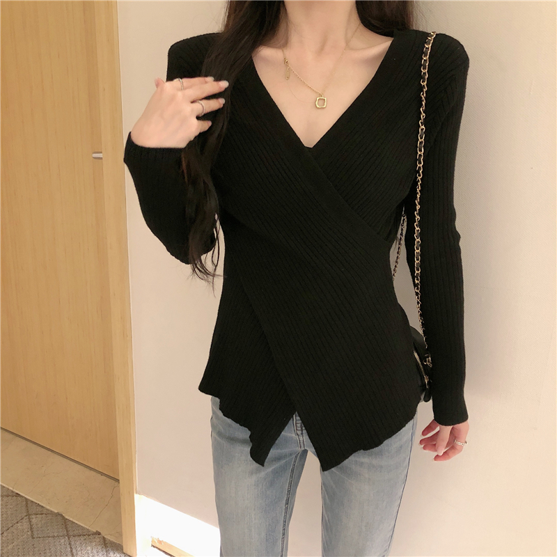 Knitted slim sweater cross bottoming shirt for women