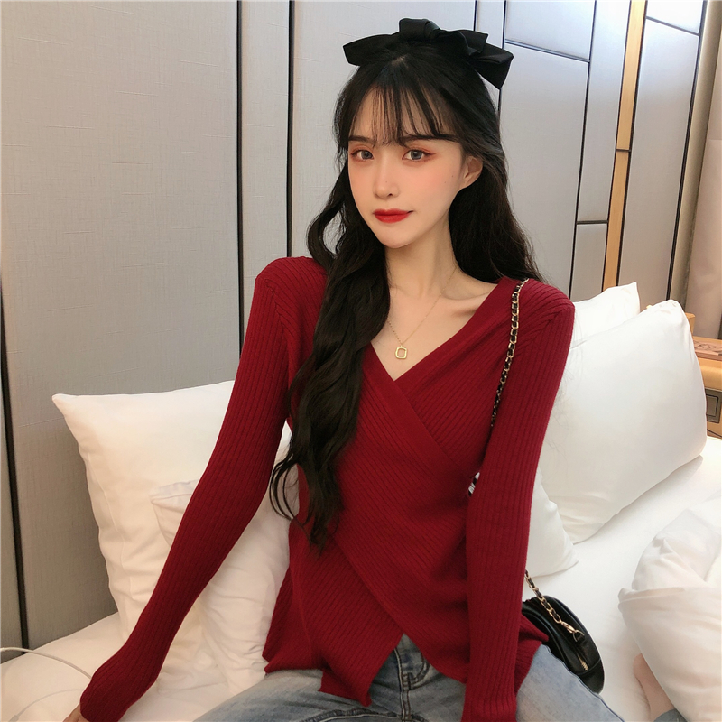 Knitted slim sweater cross bottoming shirt for women