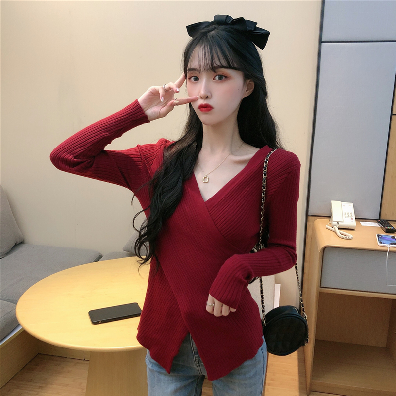 Knitted slim sweater cross bottoming shirt for women