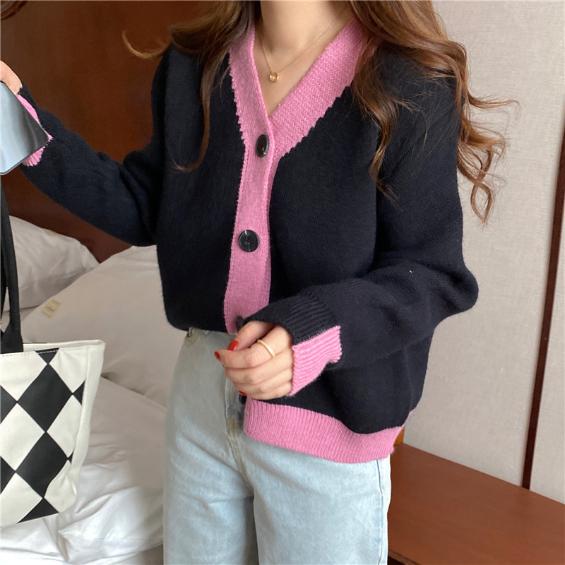 Splice autumn and winter sweater mixed colors knitted coat