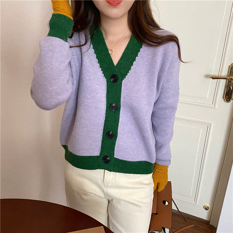 Splice autumn and winter sweater mixed colors knitted coat