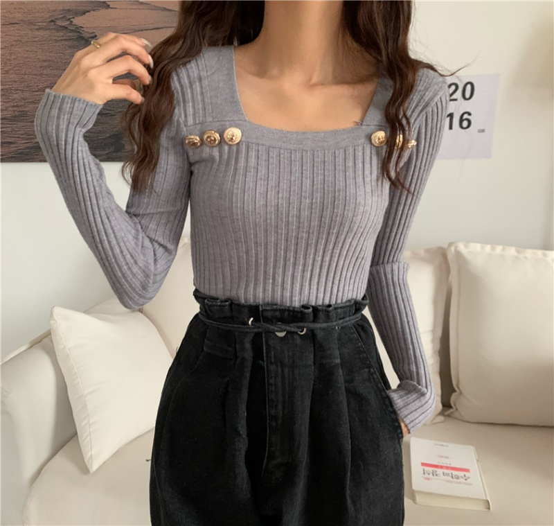Slim pullover bottoming shirt buckle sweater