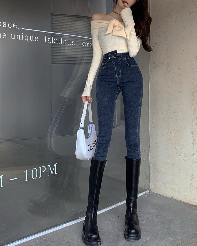 High waist all-match jeans slim pencil pants for women