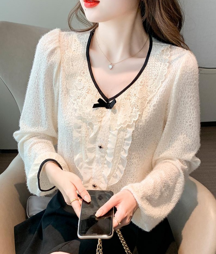 Lace tops round neck bottoming shirt for women