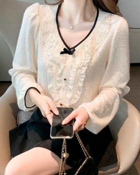 Lace tops round neck bottoming shirt for women