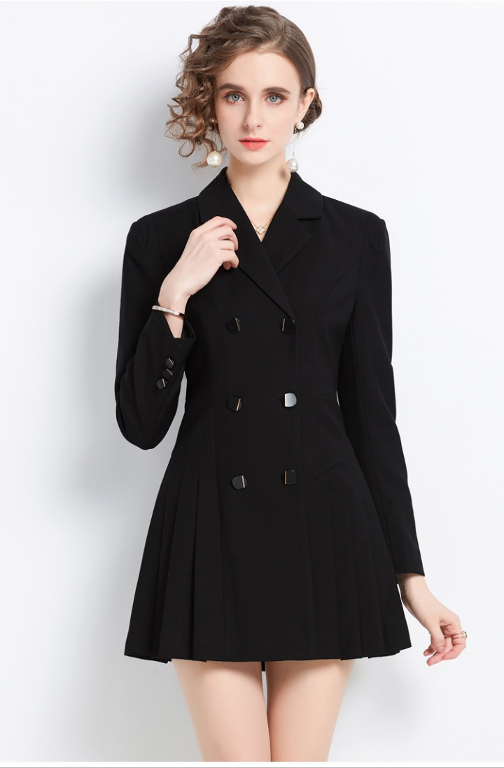 Pleated black business suit pinched waist dress