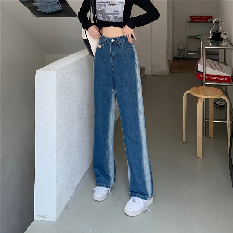 Straight fat jeans mixed colors all-match wide leg pants