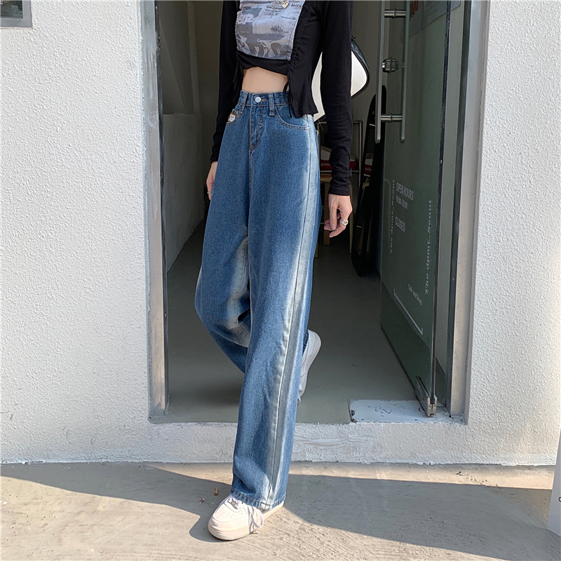 Straight fat jeans mixed colors all-match wide leg pants