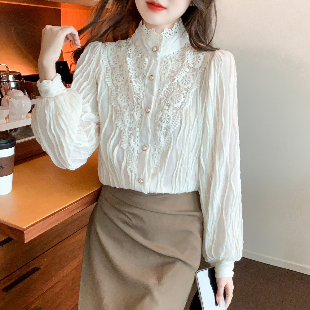 High collar conventional shirts chiffon tops