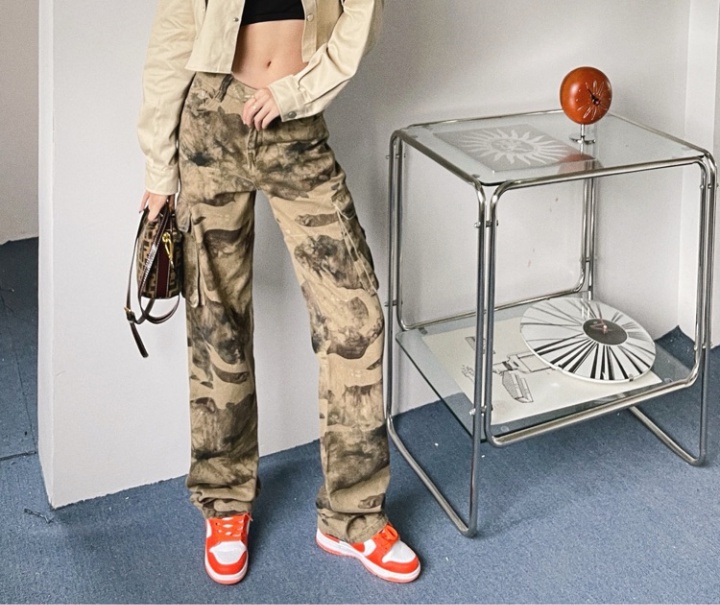 Autumn camouflage pants olive-green low-waist jeans for women