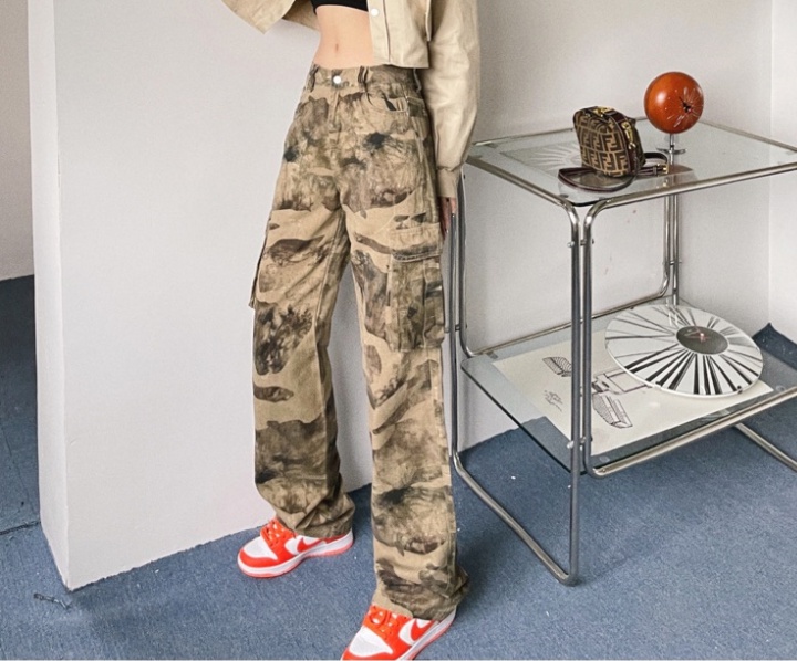 Autumn camouflage pants olive-green low-waist jeans for women