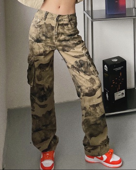 Autumn camouflage pants olive-green low-waist jeans for women
