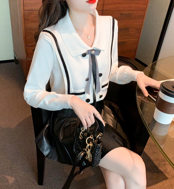 Autumn and winter temperament shirt white bow sweater