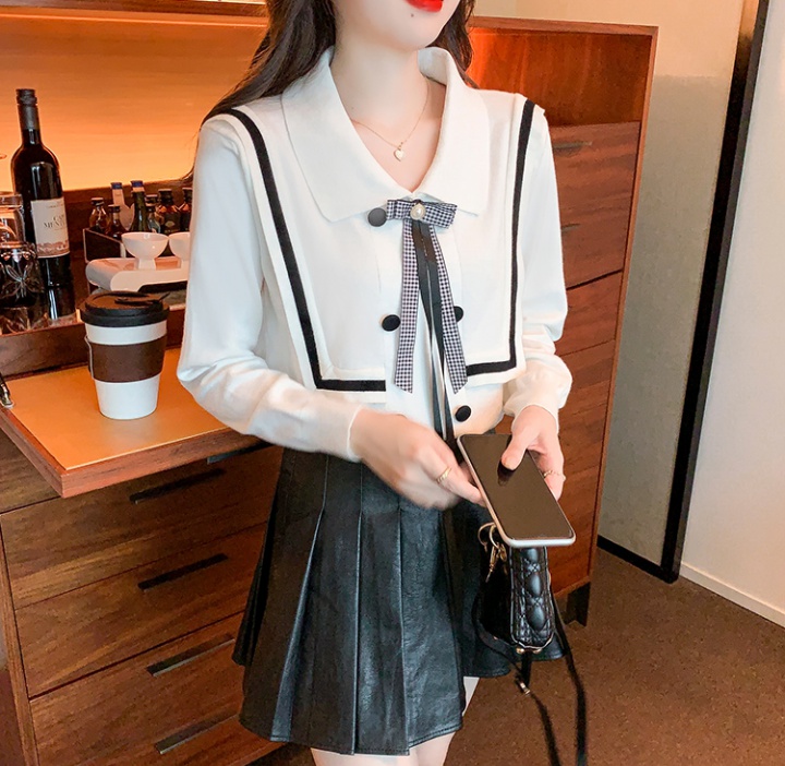 Autumn and winter temperament shirt white bow sweater