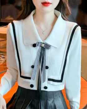 Autumn and winter temperament shirt white bow sweater