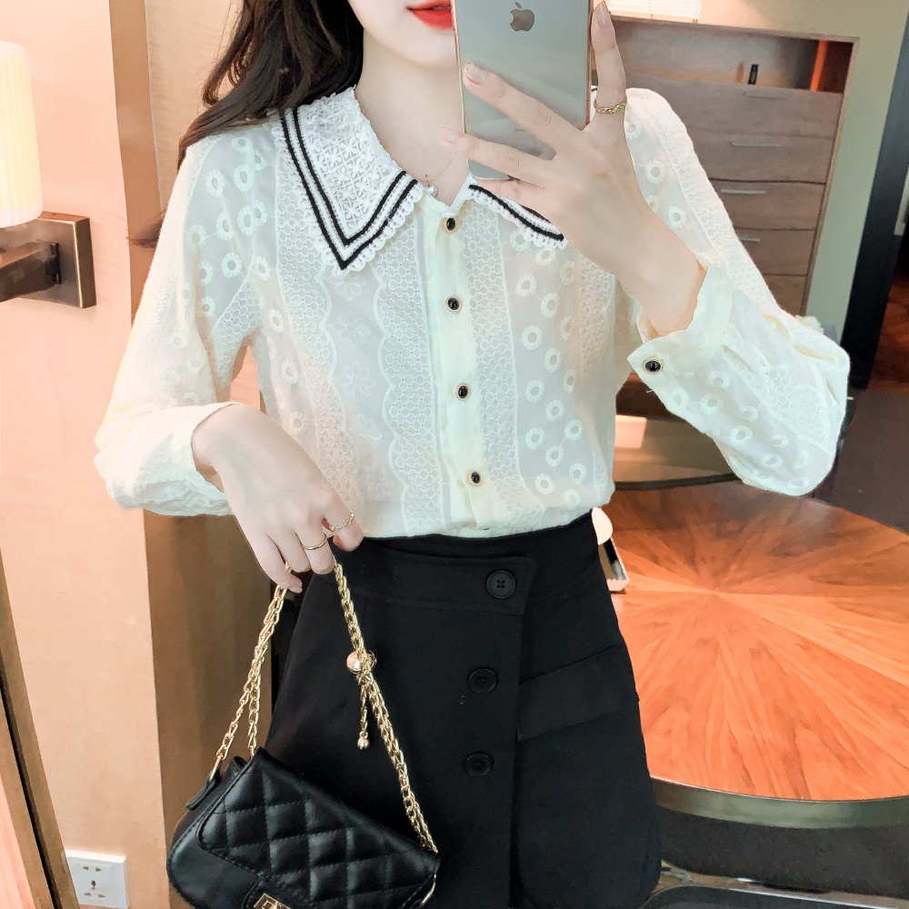 Autumn lace tops Western style chiffon shirt