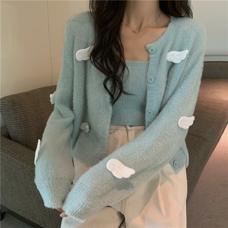 Knitted imitation of mink velvet wing coat 2pcs set