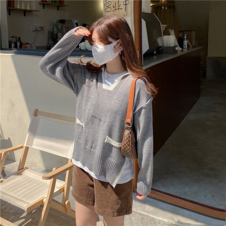 V-neck slim Korean style loose long sweater