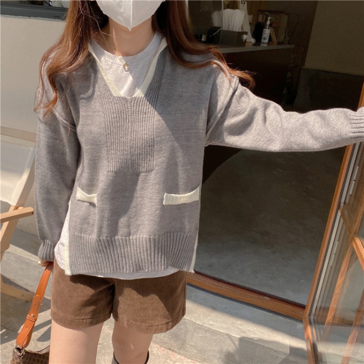 V-neck slim Korean style loose long sweater