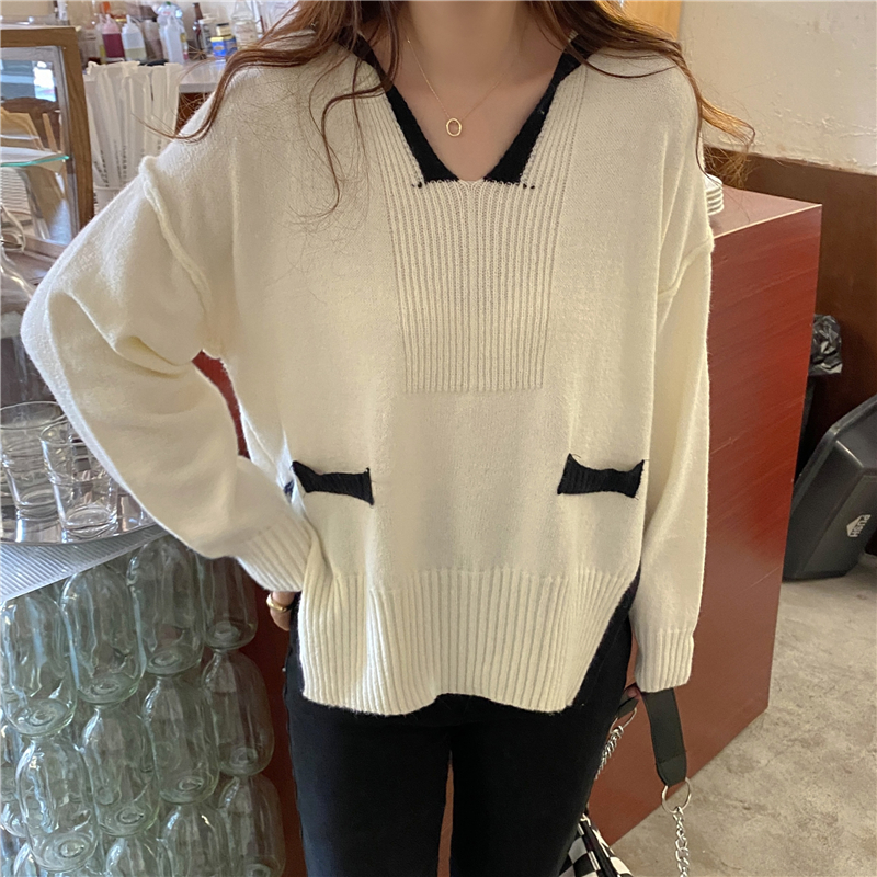 V-neck slim Korean style loose long sweater