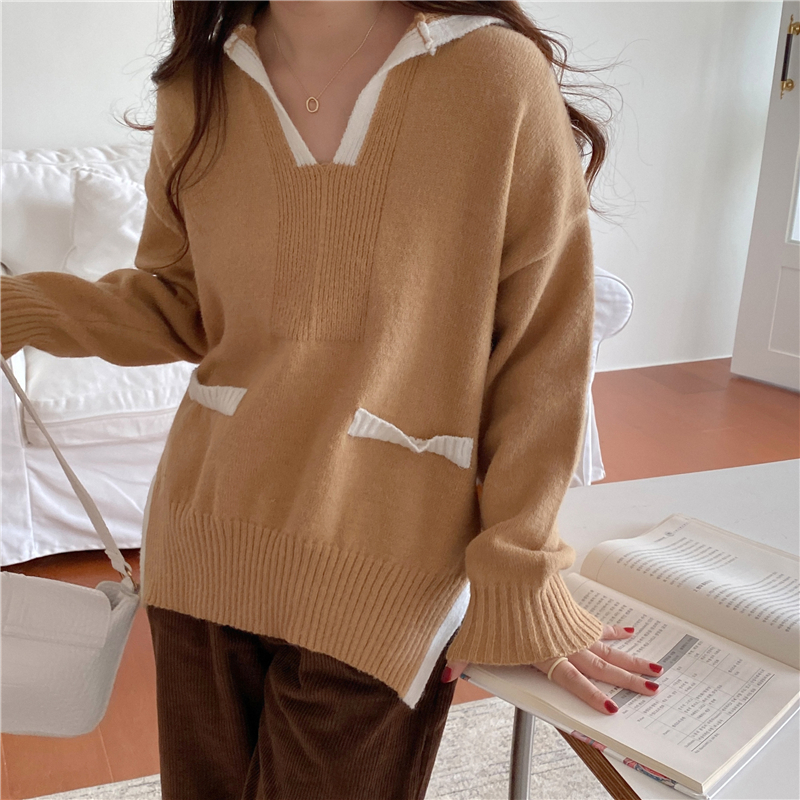 V-neck slim Korean style loose long sweater