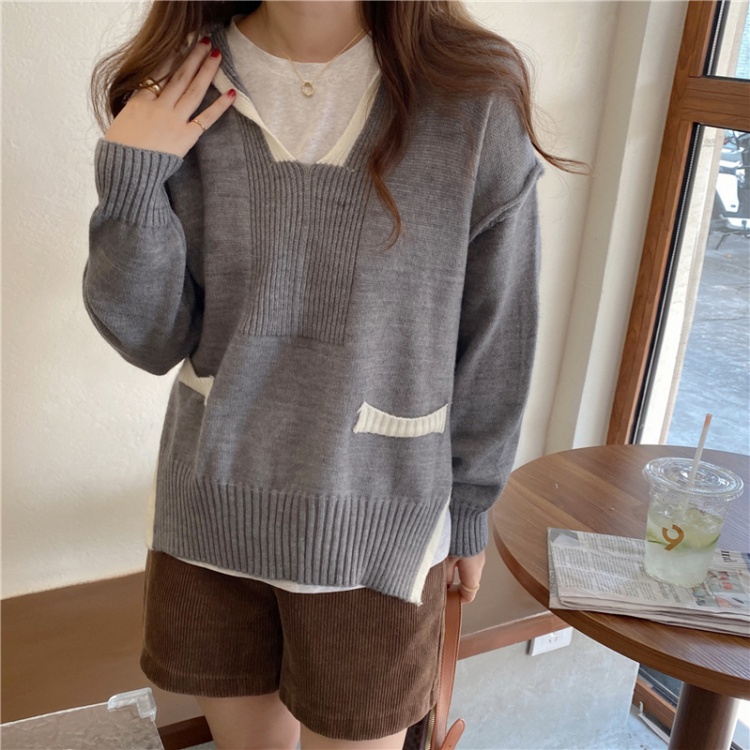 V-neck slim Korean style loose long sweater