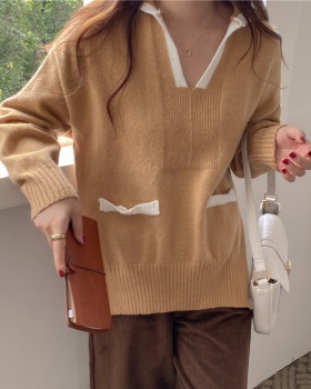 V-neck slim Korean style loose long sweater