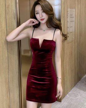 Slim bottoming package hip all-match V-neck sexy sling dress