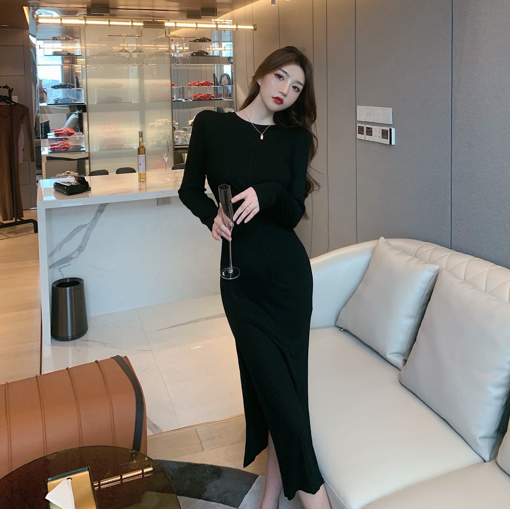 Fashion slim dress split long dress