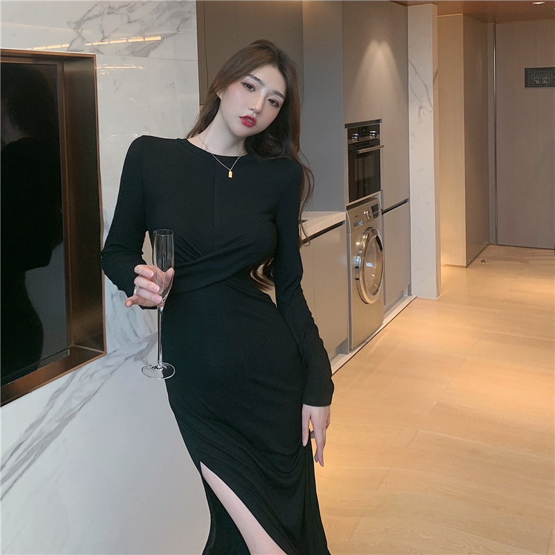 Fashion slim dress split long dress