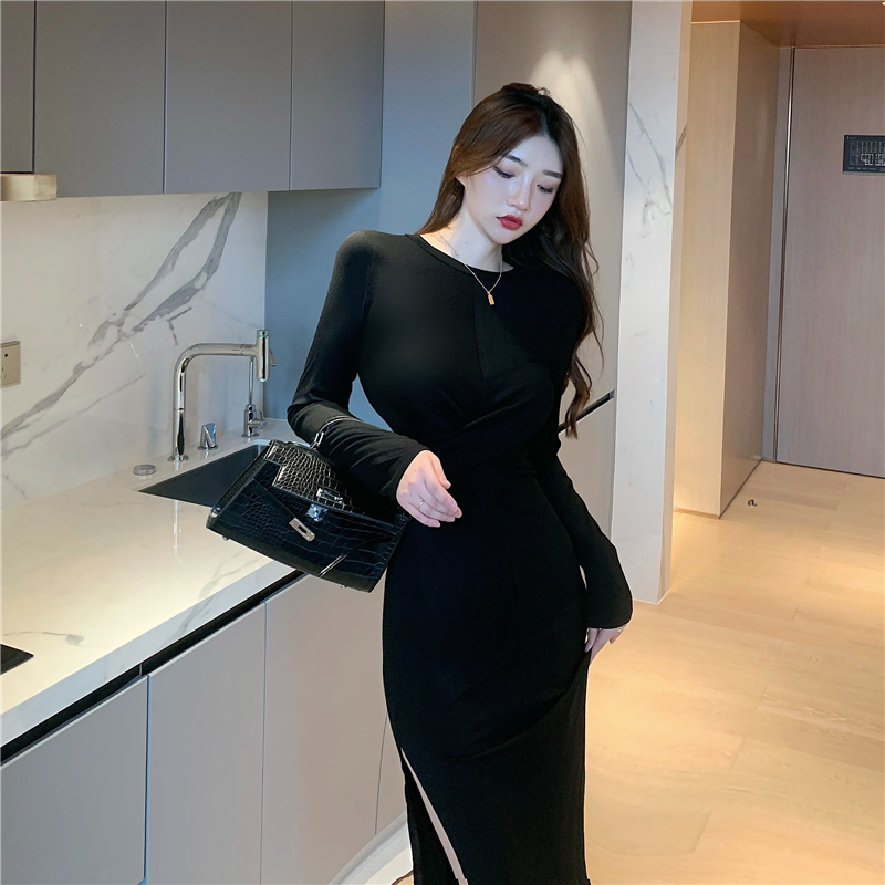 Fashion slim dress split long dress