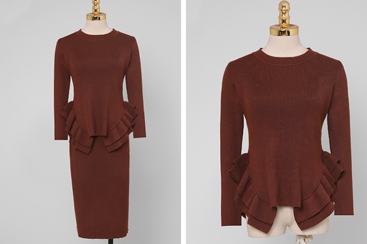 Knitted simple sweater elegant short skirt a set