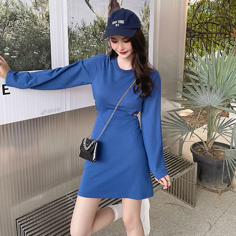 Long sleeve autumn T-back blue Casual hoodie for women