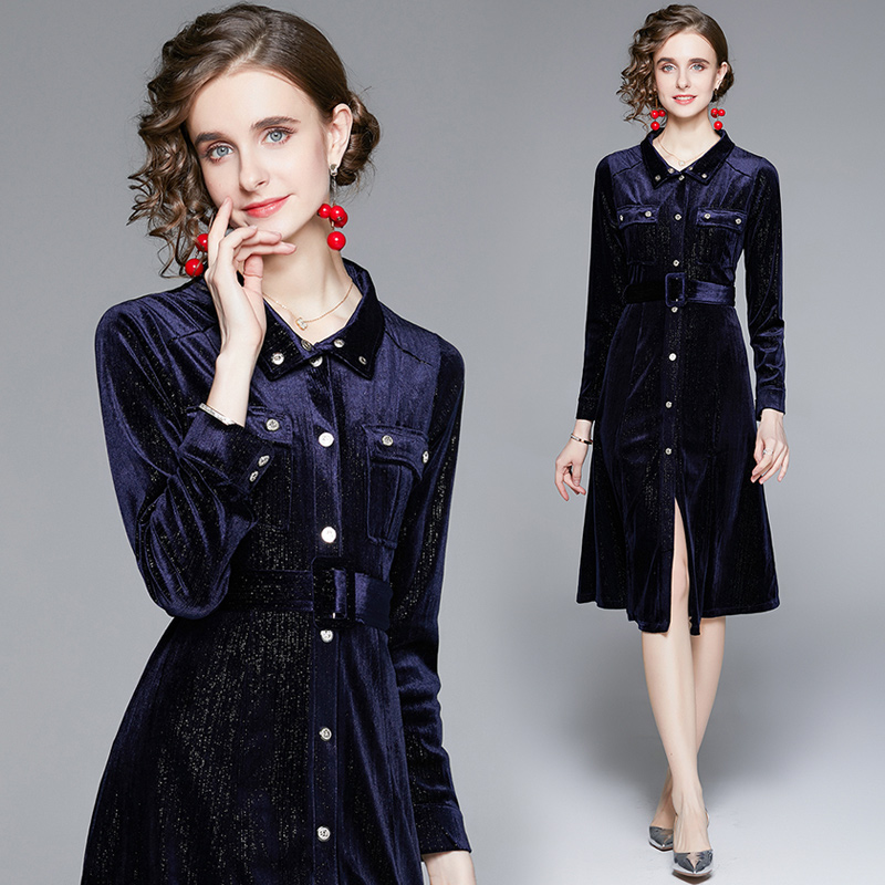 Split velvet shirt autumn and winter dress for women