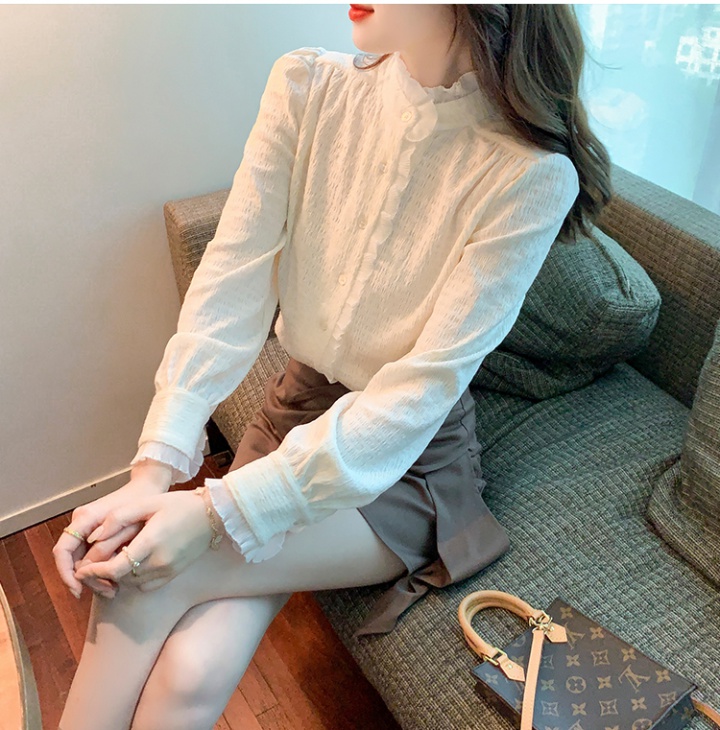 White autumn shirt cstand collar chiffon shirt for women