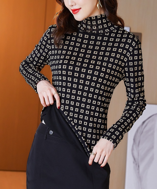 Thermal plus velvet tops long sleeve bottoming shirt for women