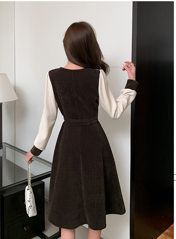 Thick square collar long dress frenum dress for women