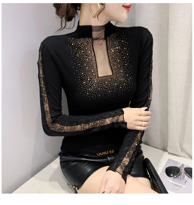 High collar hollow bottoming shirt lace tops