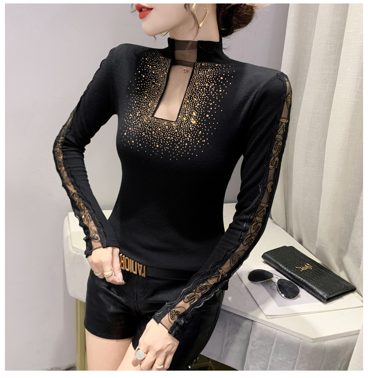 High collar hollow bottoming shirt lace tops